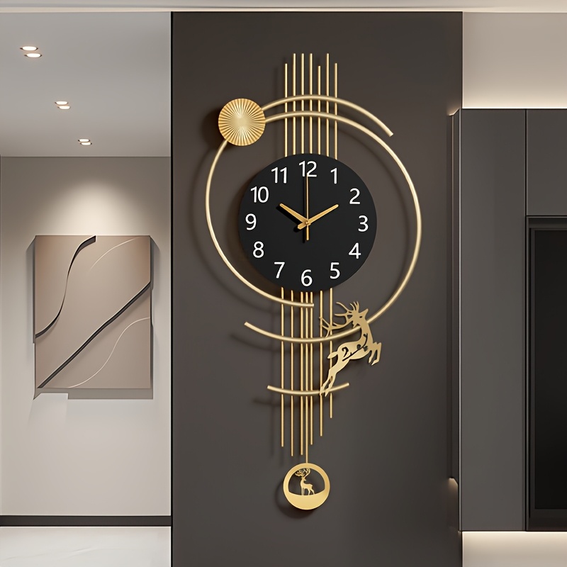 블랙&골드 럭셔리 루돌프 벽시계 다층 골드 서클 프레임 부채형 텍스처 장식 무소음 메탈 프레임 금색 포인터 모던 라이트 럭셔리 신중식 유럽풍 인테리어 거실 현관 파티룸 장식용 시계, Golden 84,900원