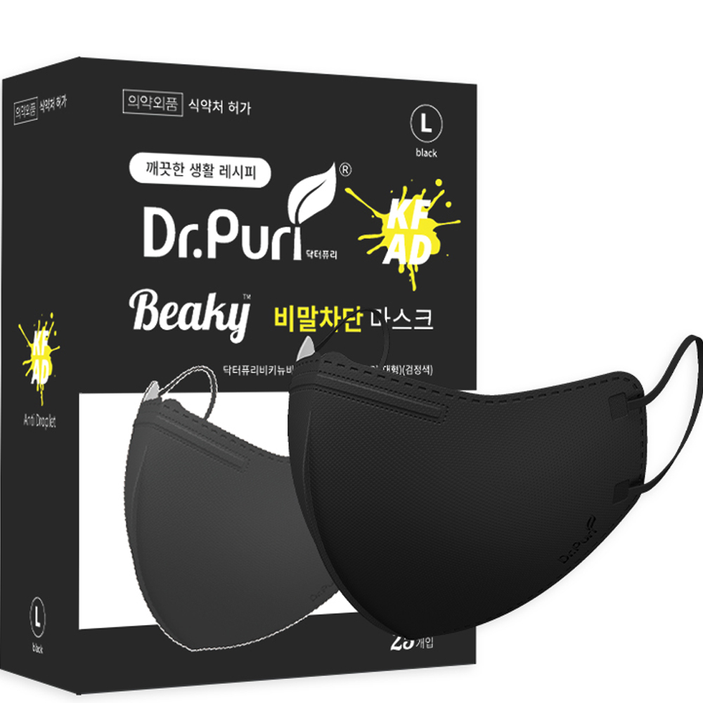 닥터퓨리 비키 뉴 비말차단 마스크 대형 KF-AD, 블랙, 1개, 25개입 17,660원