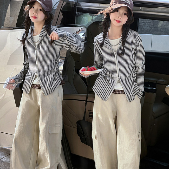 나나키즈 여아 신상 스트라이프 집업 페이크레이어드 줄무늬 초등생 긴팔 상의 초중생 하의 체크 러플 포인트 긴바지 주니어 세트 봄 가을 초등생 상의+하의 (775019) 46,800원