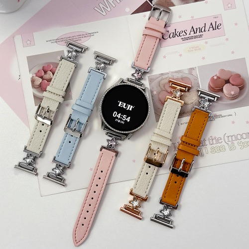 이유지 갤럭시 워치 8 7 6 5 4 스타 큐빅 레더 별 포인트 프로 클래식 호환 액티브 1 2 가죽 스트랩 별커넥터, 크림화이트(실버커넥터) 26,900원