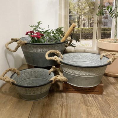 빈티지 원형 양철바스켓 철제 정원 바구니 화분커버 틴 양철통 손잡이 21,750원