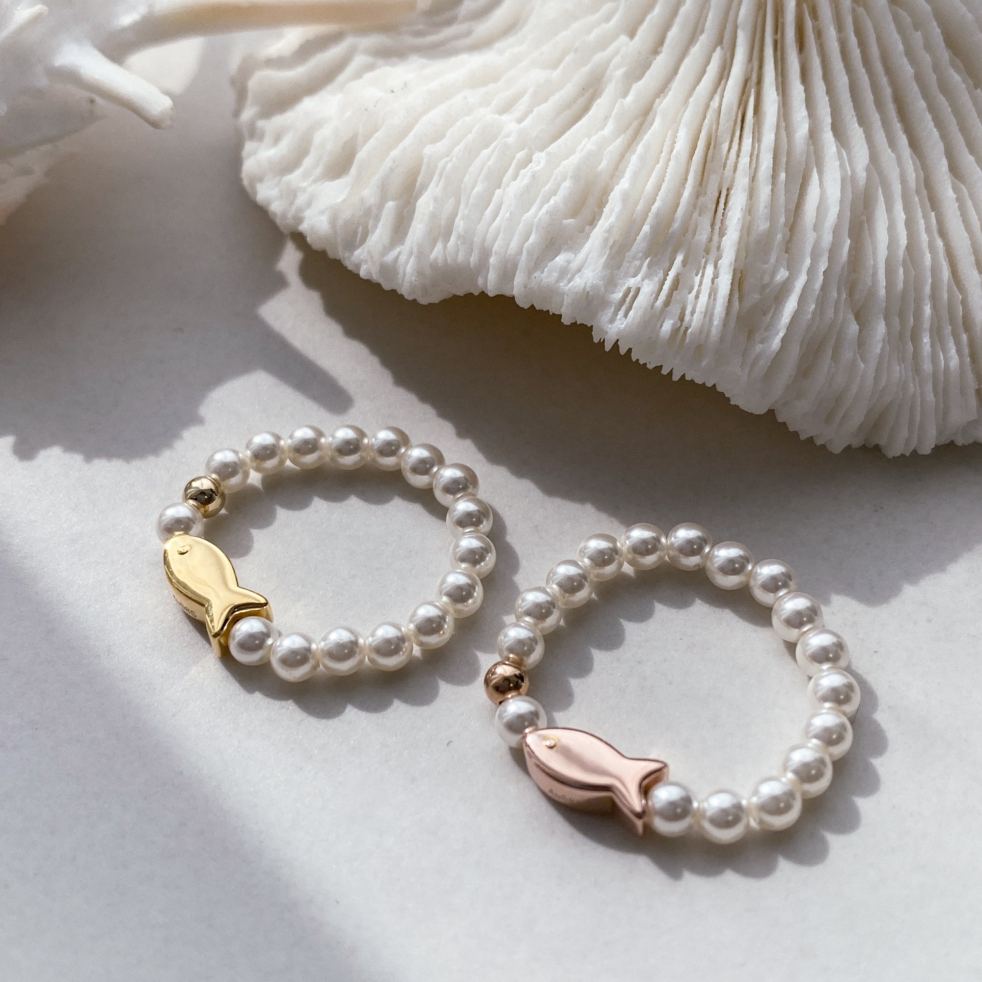 14K 행운 정품 스와로브스키 진주 물고기 반지 스왈진주 비즈반지 120,000원