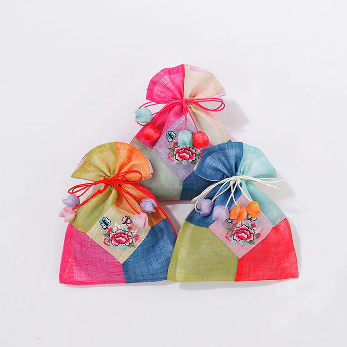 율아시아 모시 4색 꽃자수 복주머니 선물 포장 주머니, 중 x 30개 50,700원