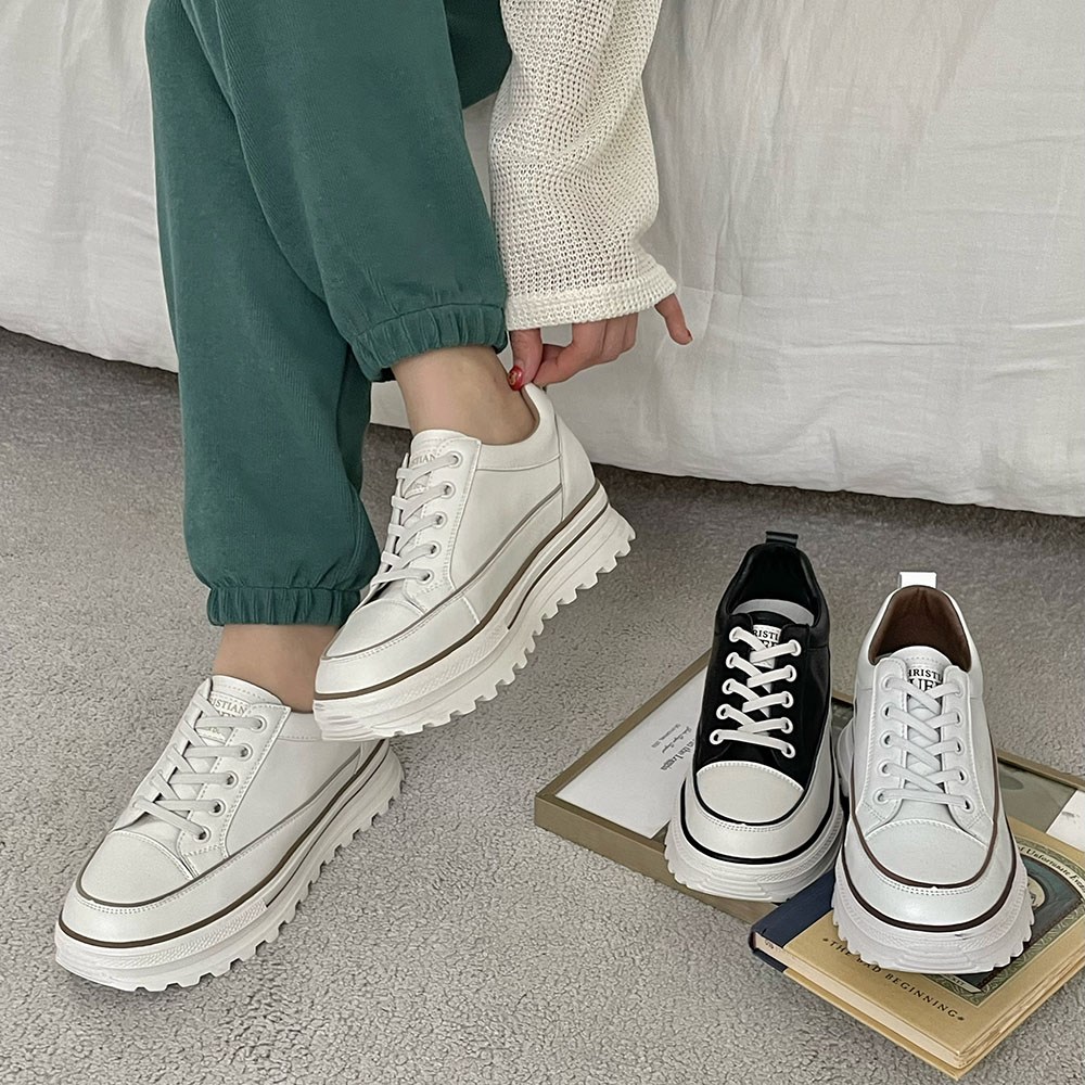 슈리오 여성 로우탑 소가죽 통굽 밴딩 발편한 스니커즈 6cm 57,900원