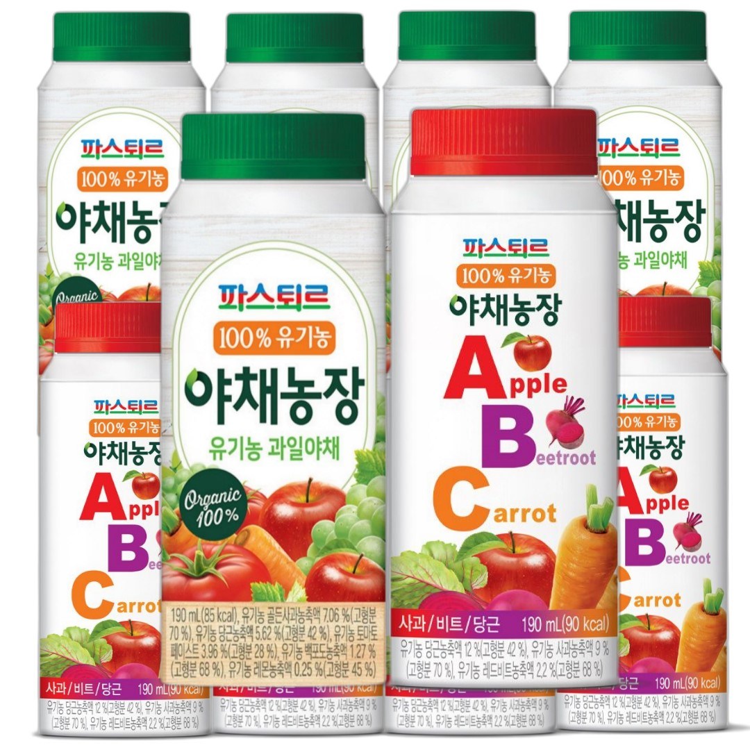 파스퇴르 파스퇴르 100%유기농 야채농장190ml (ABC주스12개+과일야채12개) 27,200원