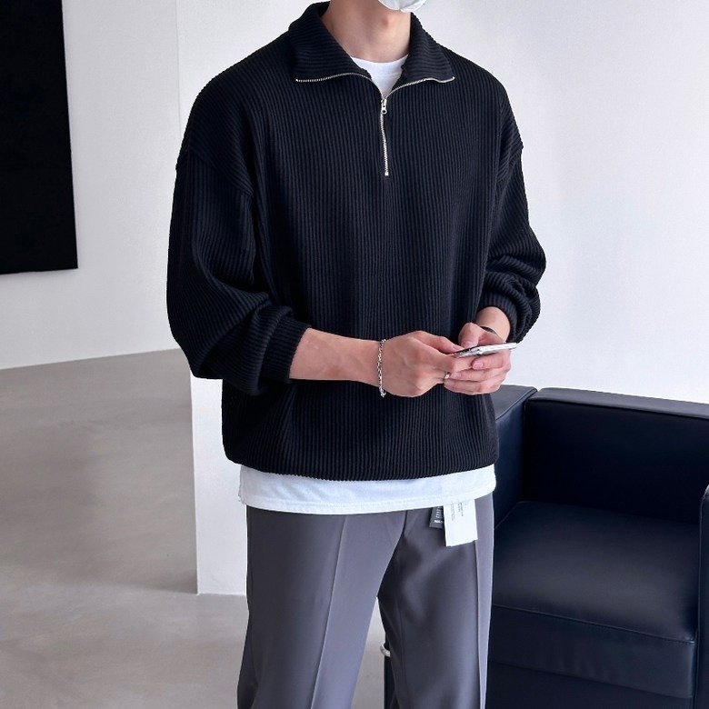 이브클로젯 남성용 골지 오버핏 반집업 긴팔 니트 맨투맨 6320-1 28,800원