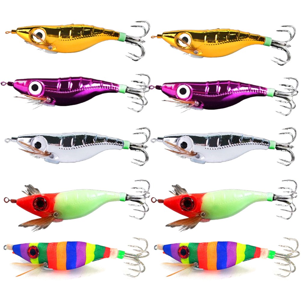 문어 미늘 왕발에기 10개세트 / 안빠지는 에기 갑오징어 쭈꾸미, 혼합10개1세트-금동2/색동2/은동2/핑순2/누드그린2, 1개, 10g 10,900원