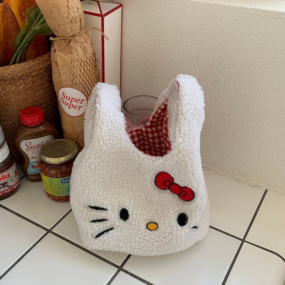 키티 깅엄체크 뽀글이 토트백 보부상백 데일리가방 캐릭터 17,000원