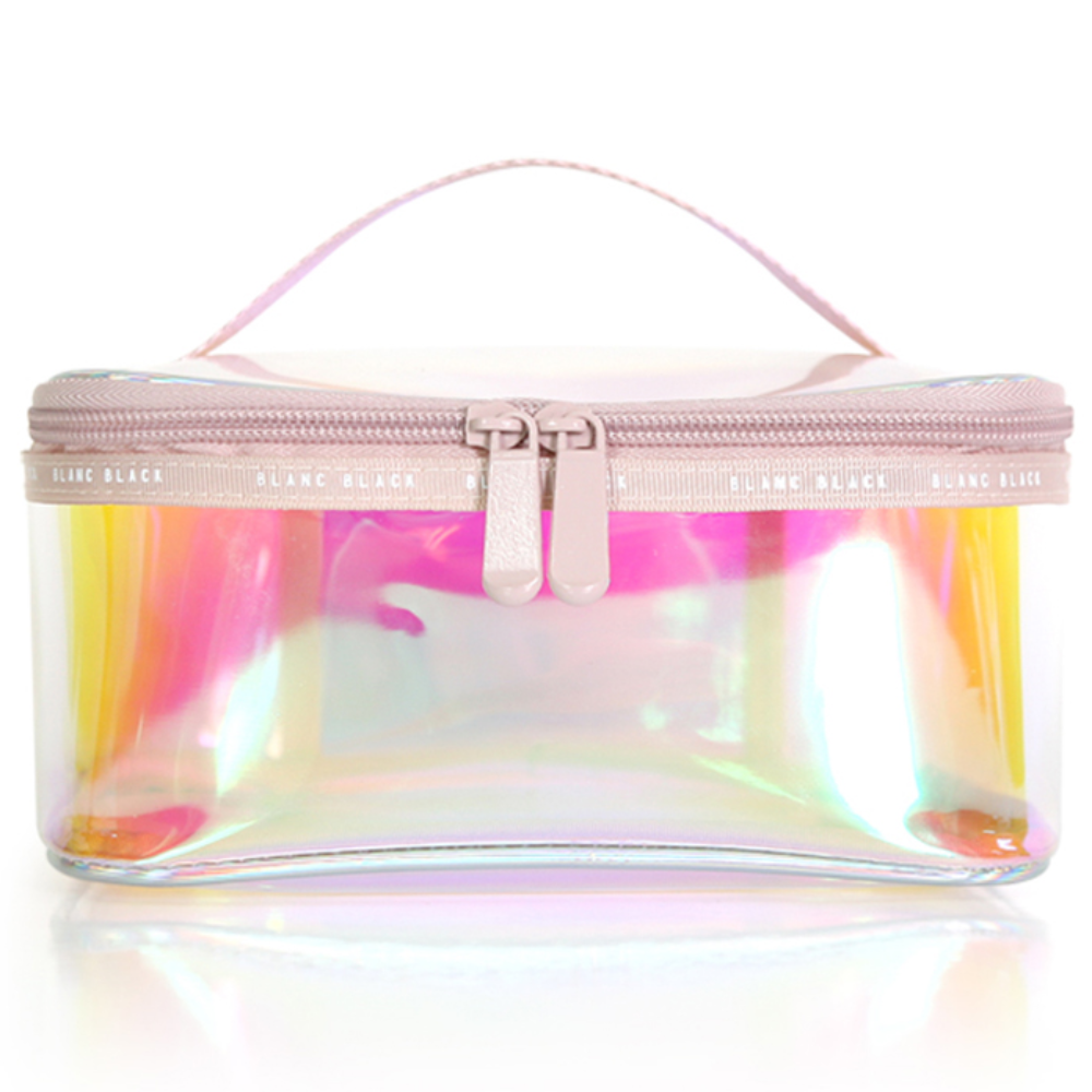 블랑블랙 홀로그램 핑크 파우치 사각 투명 여행용 메이크업 화장품 가방, 1개 17,000원