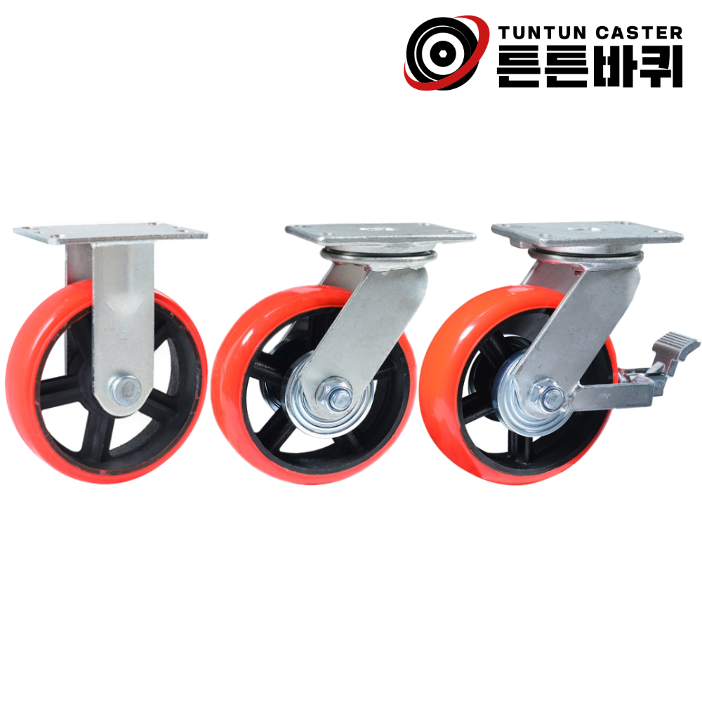 튼튼바퀴 6인치 우레탄바퀴 고하중 고중량 산업용 공업용 캐스터 고정 회전 브레이크 운반구 공장 물류용 대형, 1개 32,000원