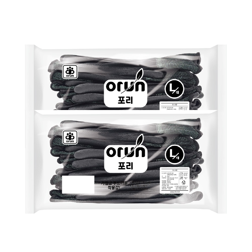 오런 포리 10P 손바닥 코팅장갑 L, 검정, 2개 13,300원