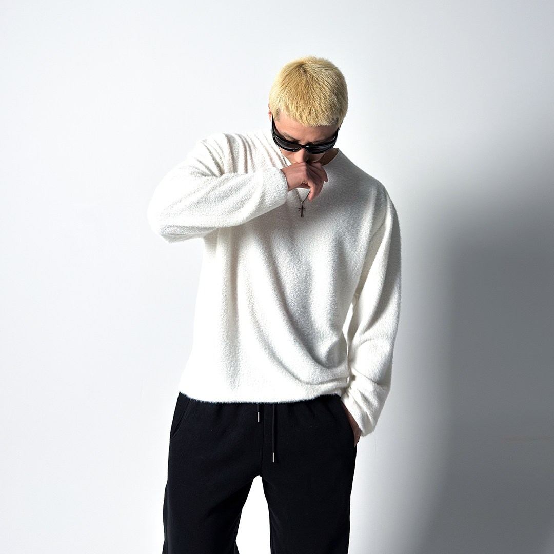 헤어리 오버핏 라운드 니트 티셔츠 쭉티 긴팔니트 봄옷 남자상의 큰옷 데일리 빅사이즈 도프룸 51,200원