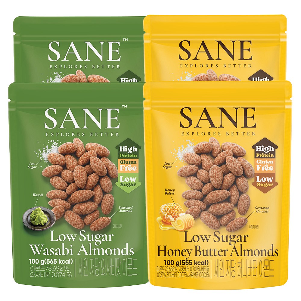 세인 저당 고단백 아몬드 허니버터맛2봉 + 와사비맛2봉, 4개, 100g 19,600원