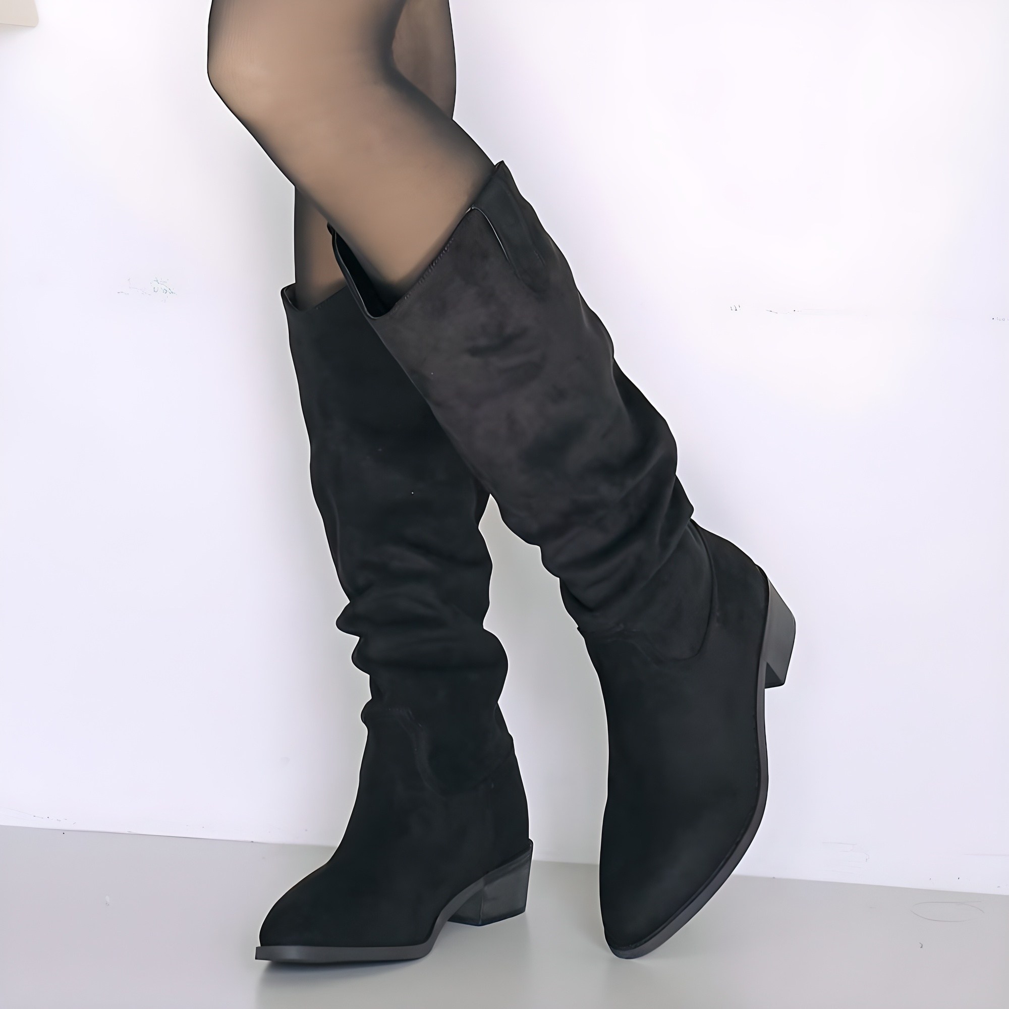 에스유니 발편한 여성 카우보이 웨스턴 스웨이드 주름 롱부츠 4cm 45,900원