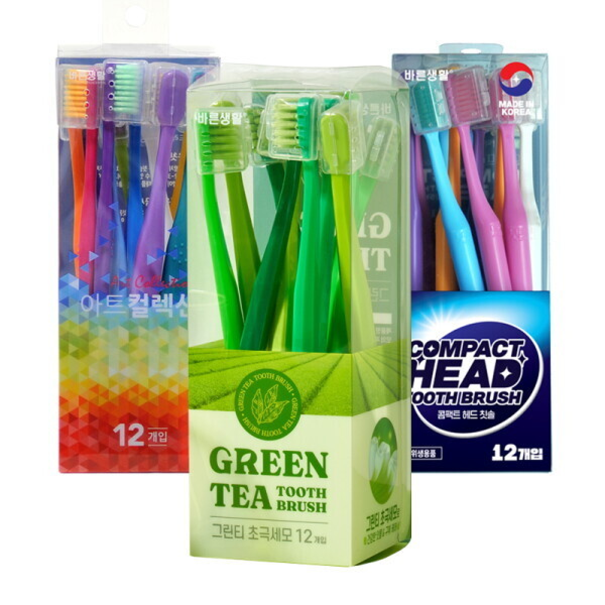 바른생활 콤팩트헤드 칫솔 + 그린티 칫솔 + 아트컬렉션 칫솔 18,000원