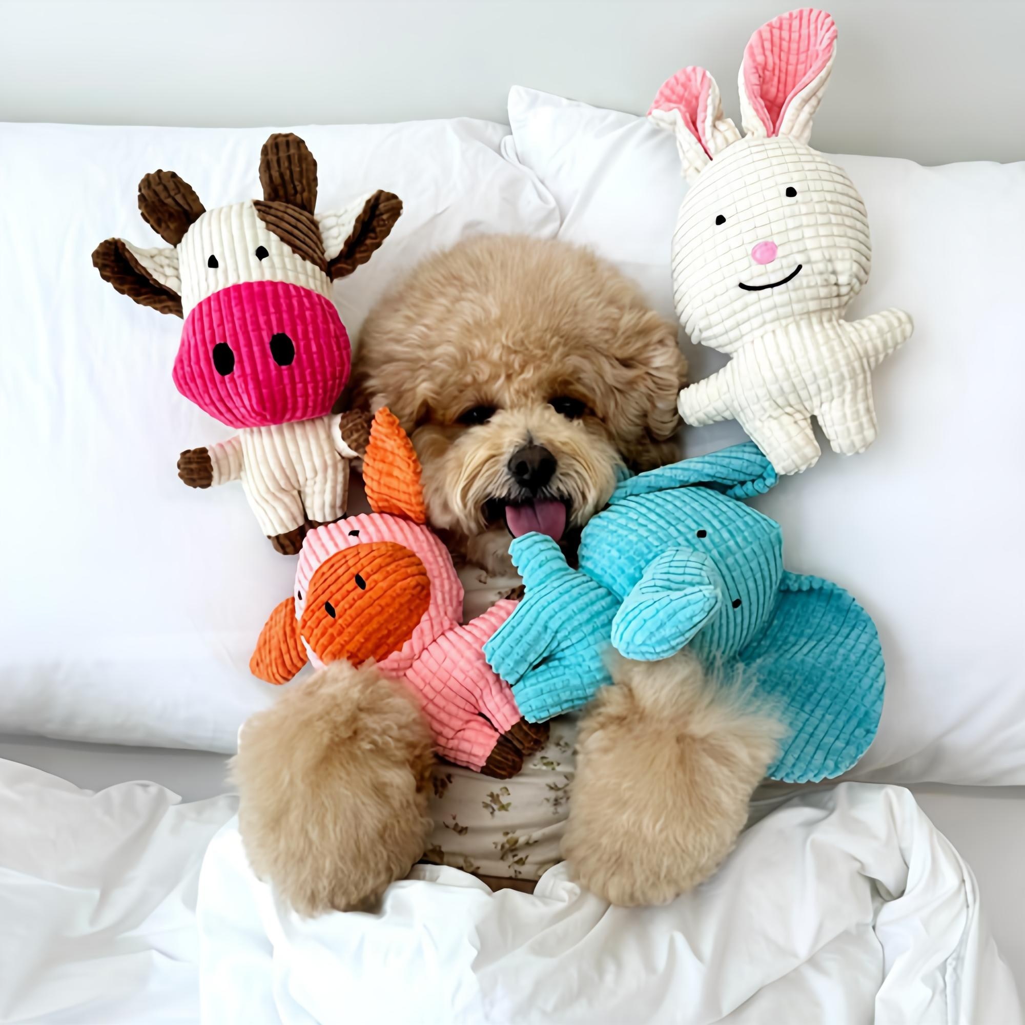 반려견 강아지 터그놀이 캐릭터 삑삑이 세트, 4개, 돼지,토끼,젖소,코끼리 14,380원