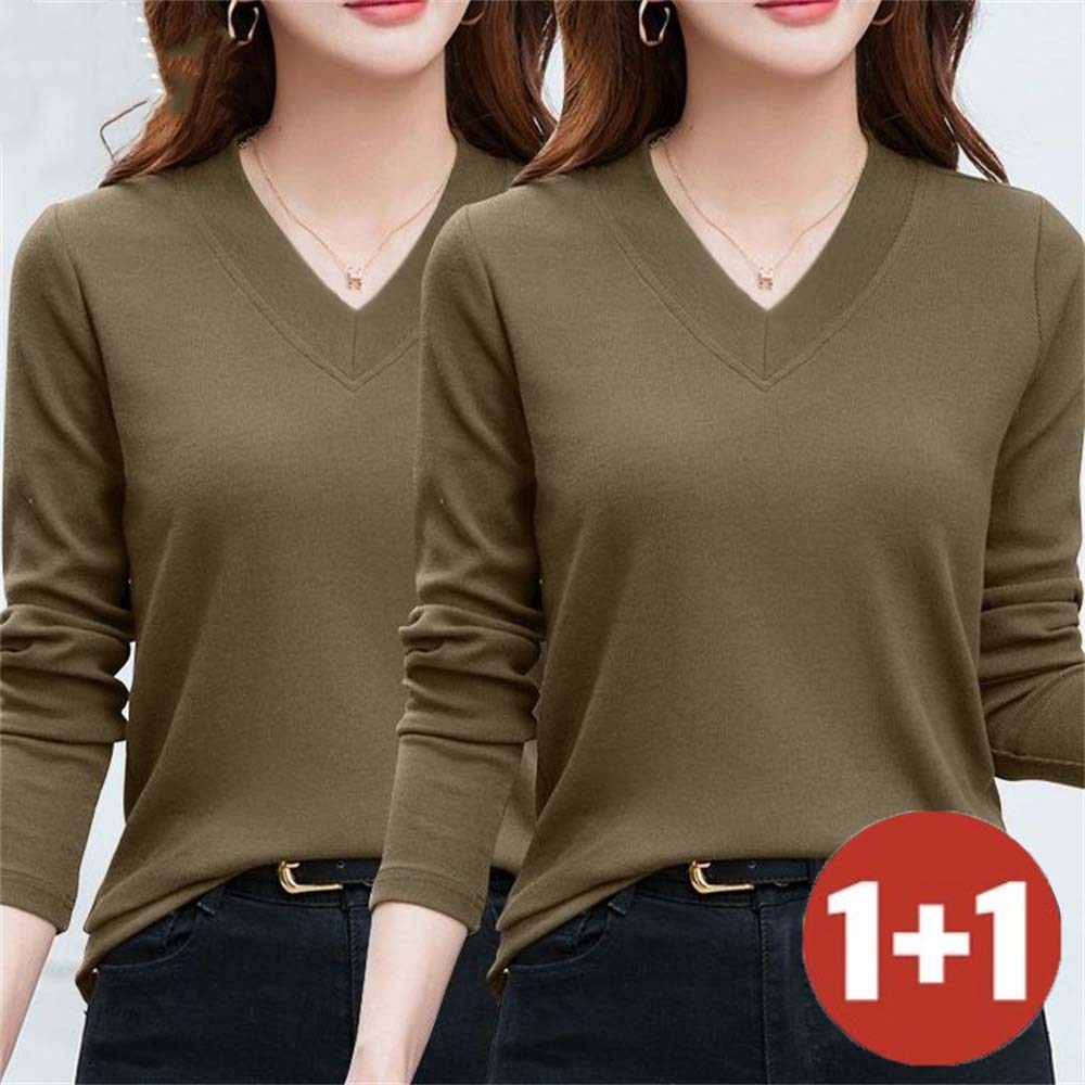 besteffie 1+1 여성용 빅사이즈 긴팔 V넥 티셔츠 편안한 캐주얼 스판좋은 이너티 15,960원