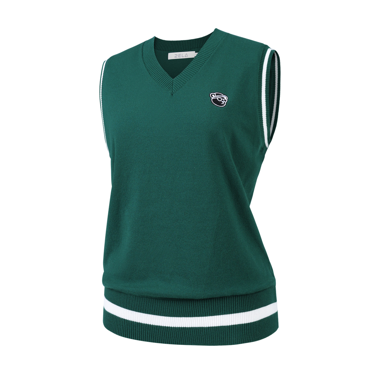 [투엘라] 여성 브이넥 니트 조끼_테디미뇽 쫀쫀한 비스코스 곰돌이 자수 스포츠웨어 데일리 베스트 35,980원