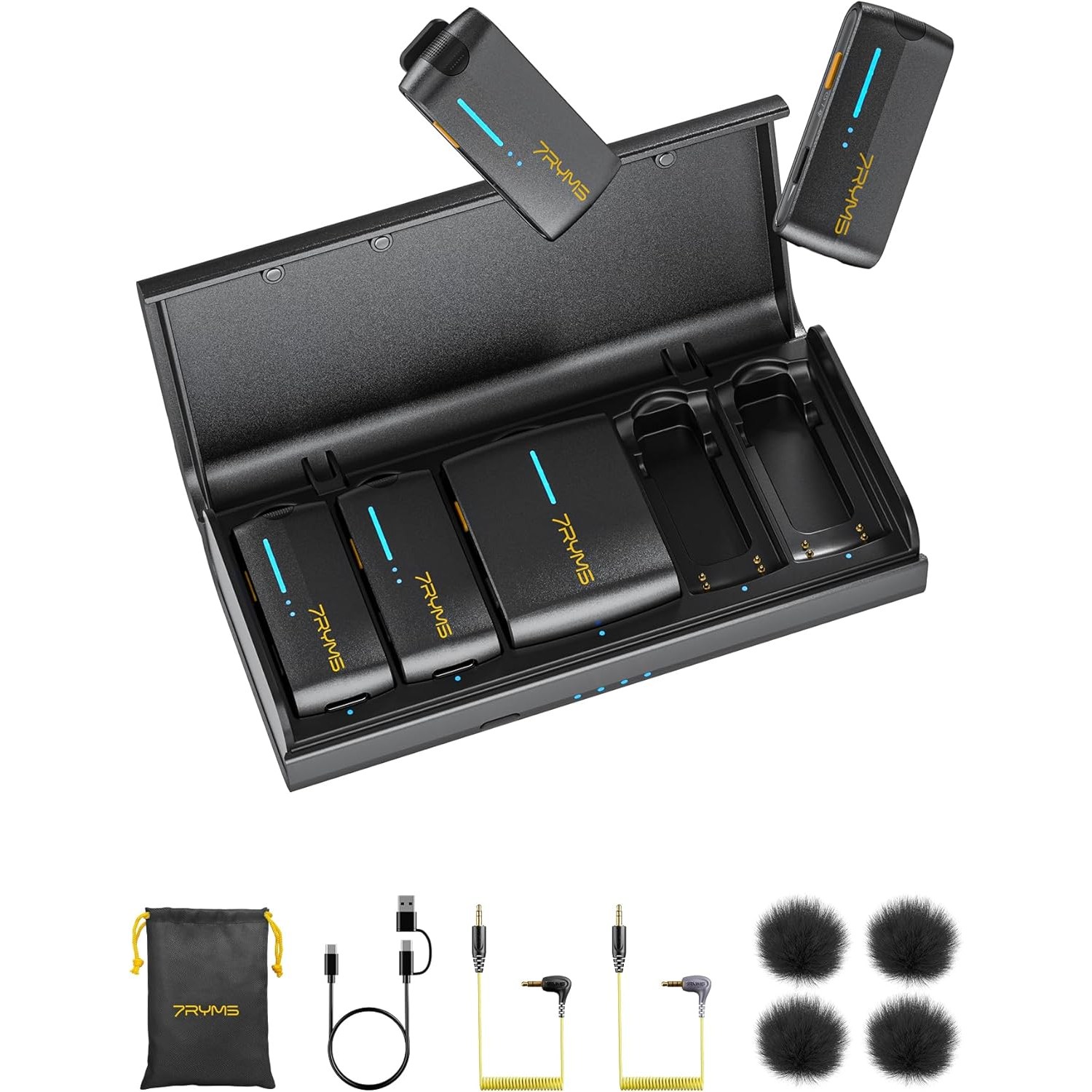 7RYMS iRay DW40 미니 무선 마이크 4개 + 수신기 충전 케이스, black 세트 216,160원