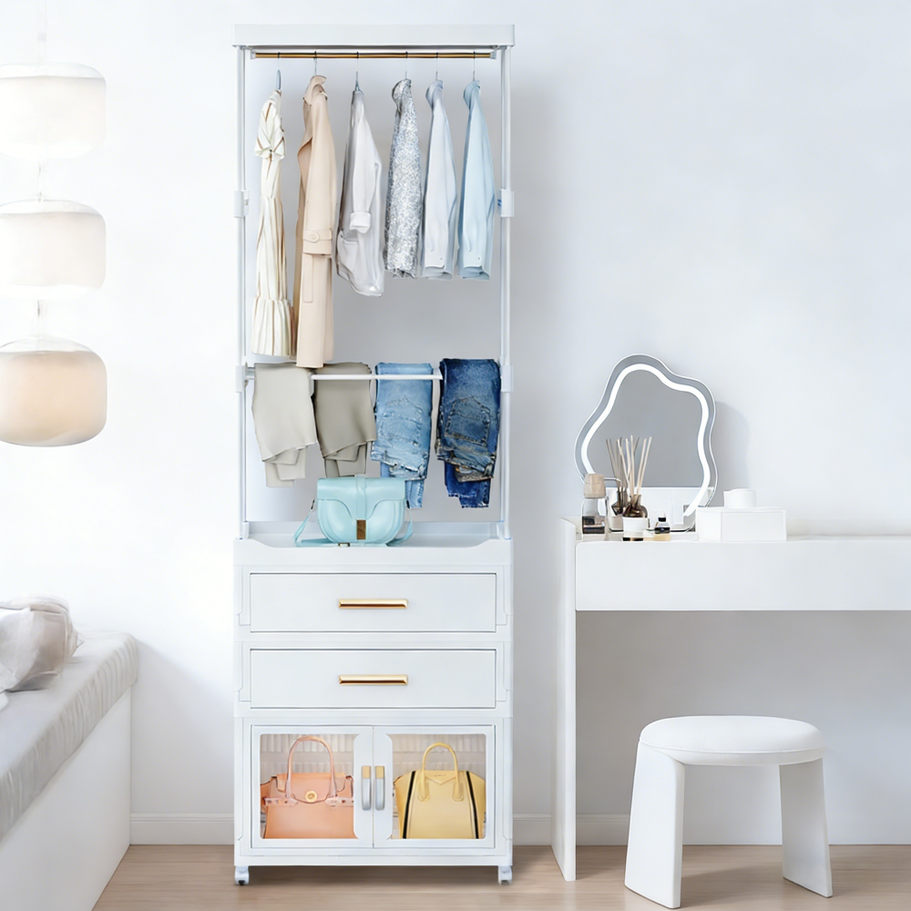 iSOJI 튼튼한 행거 이동식 수납 옷정리 서랍형 옷걸이 정리함 스탠드 행거, 2서랍+1수납장 87,800원