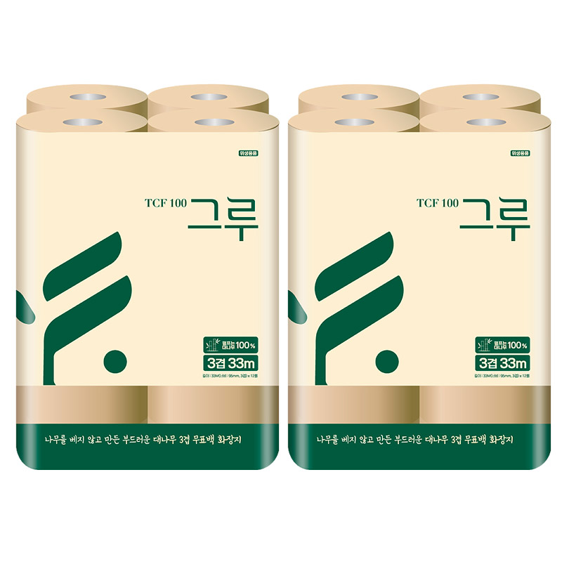 [삼정펄프] 그루 대나무 천연펄프 무표백 화장지 3겹 33M 12롤x2팩, 2개 21,900원