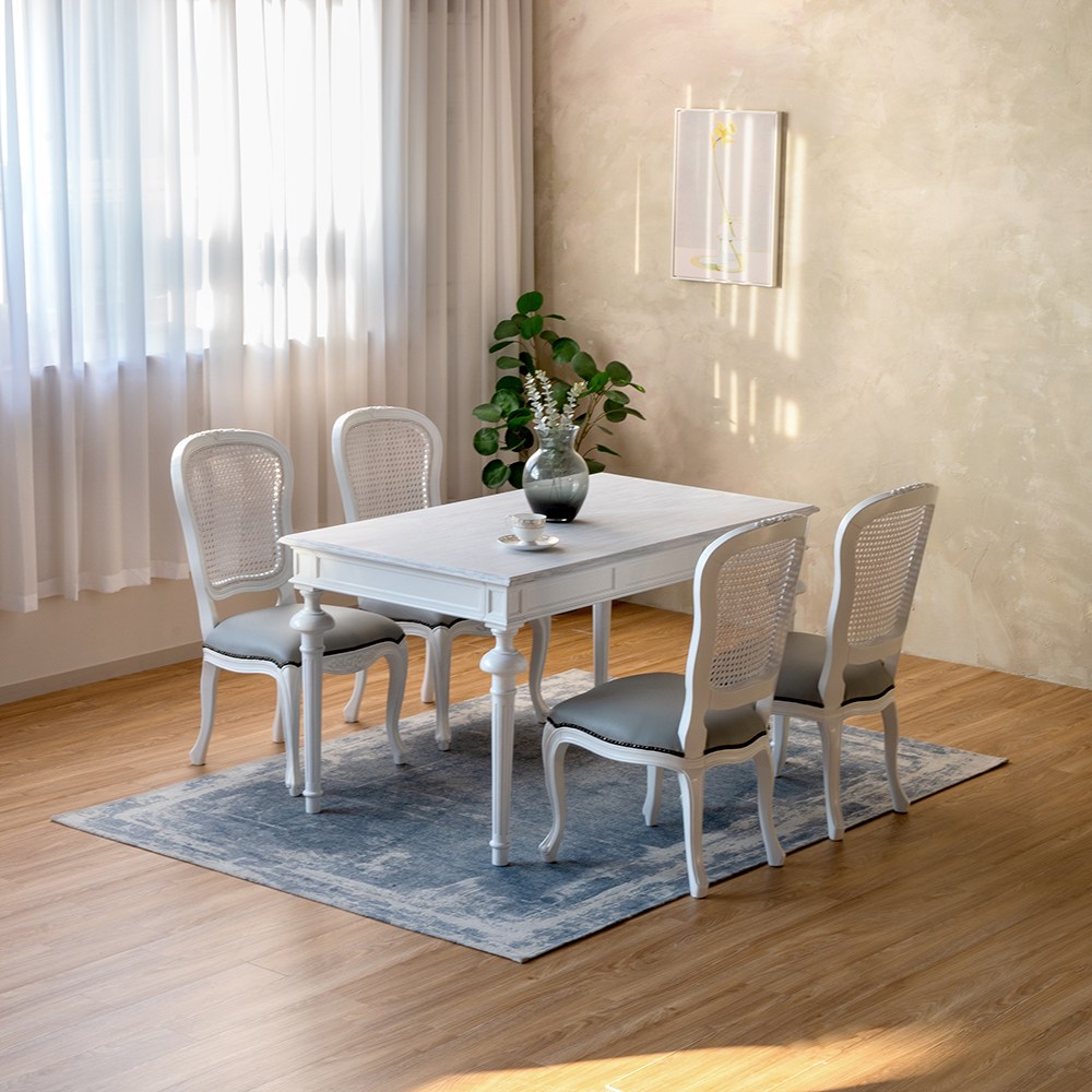 피어젠 블랑 프렌치 엔틱 원목 식탁 세트 4인용 6인용 라탄 식탁 의자 인테리어 1,297,000원