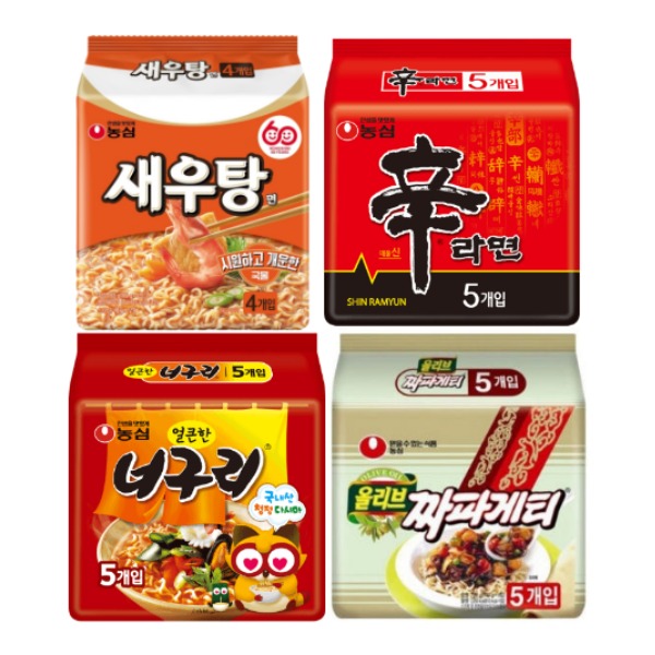 농심 새우탕면122g, 4개 + 신라면120g, 5개 + 너구리120g, 5개 + 짜파게티140g, 5개 23,950원