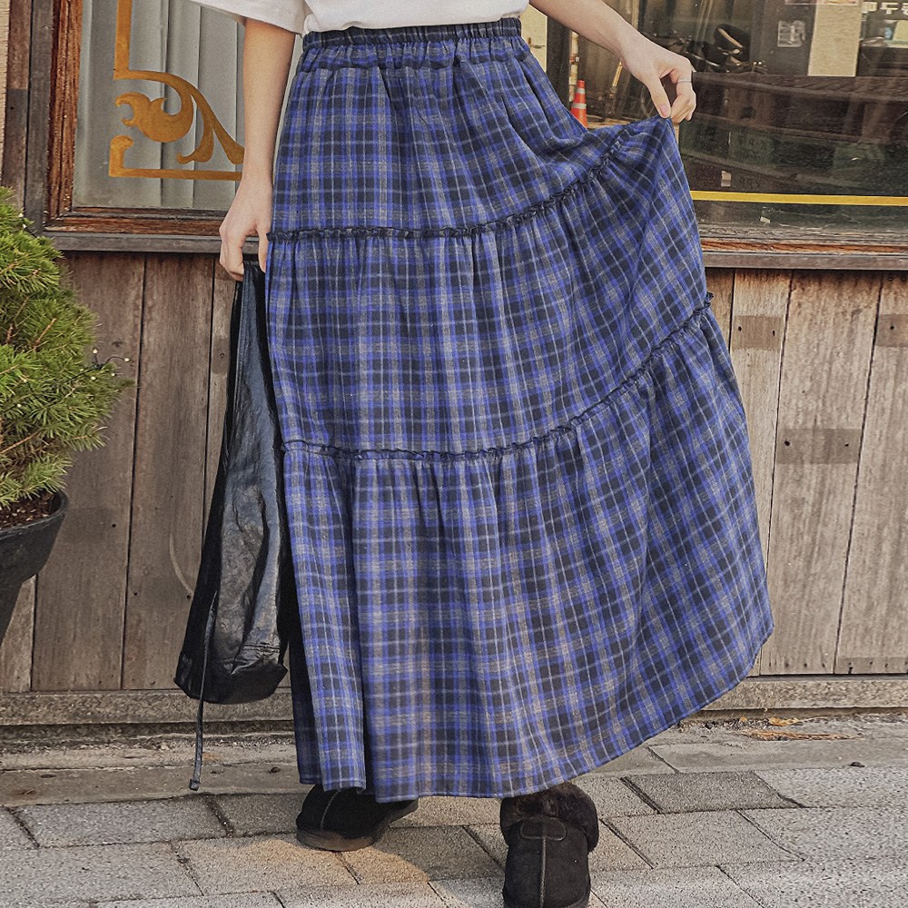 로로텐 겉기모 체크 캉캉 밴딩 롱 스커트 A라인 여성 빅사이즈 42,200원