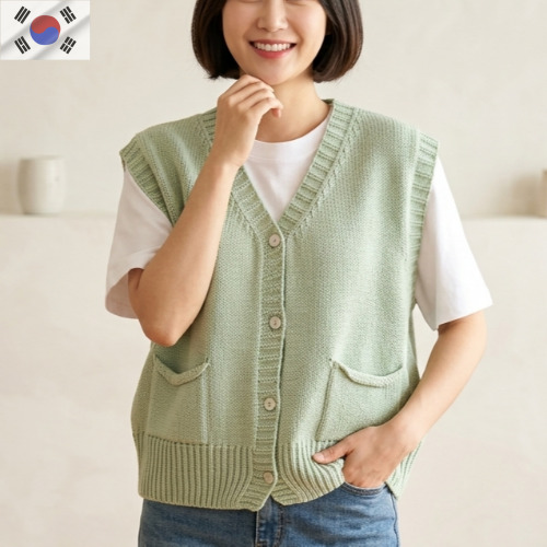 노나네 여성 파스텔 니트 조끼 크롭 베스트 봄 간절기 레이어드 루즈핏 4컬러 27,900원