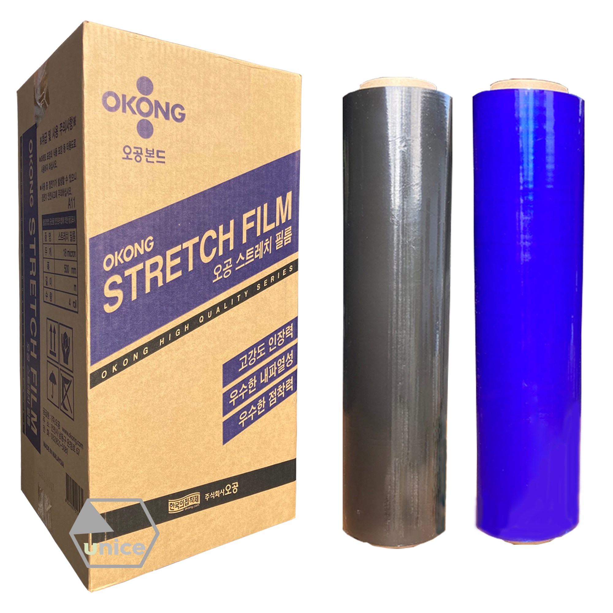 [유니스몰] 오공 검정색 청색 스트레치필름 공업용랩 4롤 1박스 20mic x 500mm x 400m, 청색 20mic x 500mm x 400m 4롤 1박스, 1개 75,000원