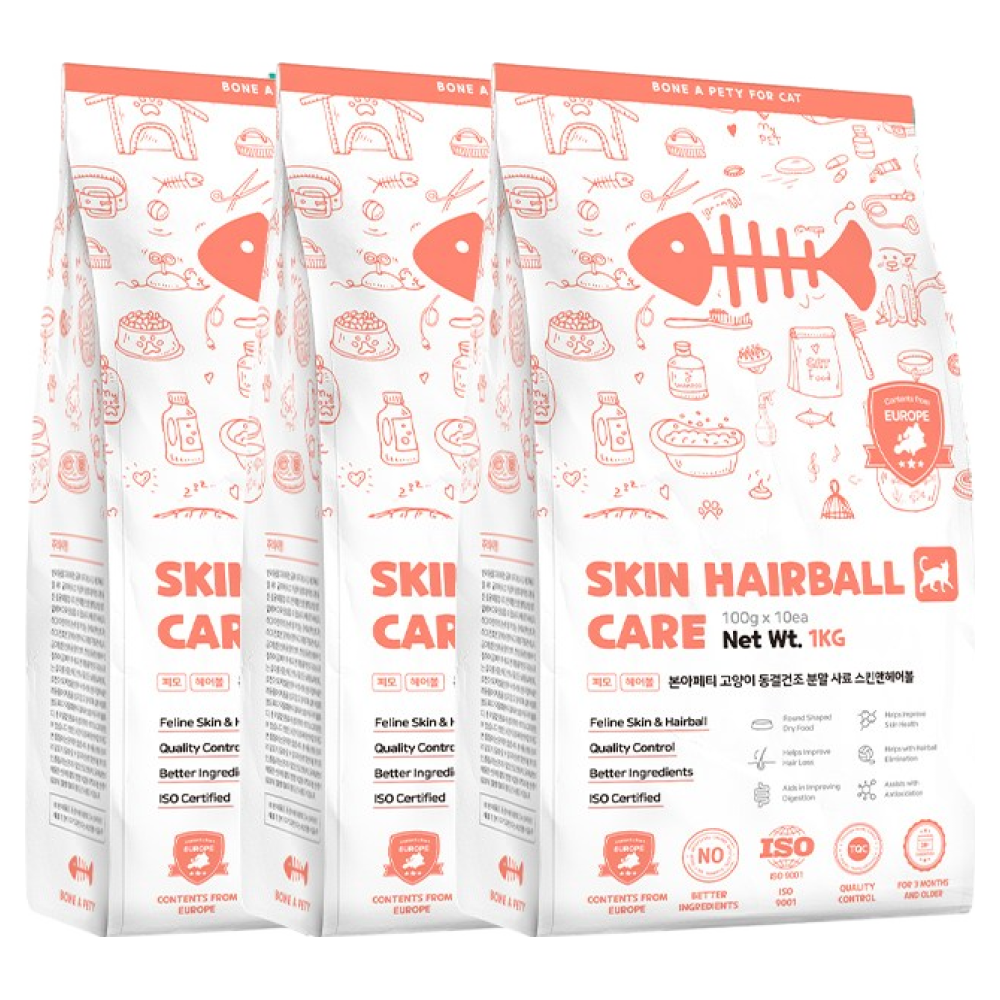 본아페티 유럽산 키블 고양이 사료 헤어볼 피부 모질 기능성 동결건조 분말 건식 사료, 헤어볼, 1kg, 3개 56,400원