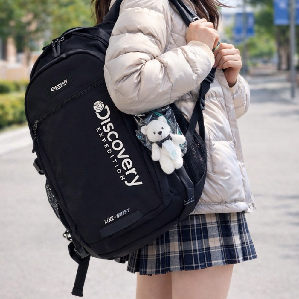 (국내매장정품) 디스커버리 라이크 에어 시프트 백팩 lasb 학생 남녀공용 중학교 고등학교  신학기 책가방 BLACK + TORION 신발 파우치 여행용 157,000원