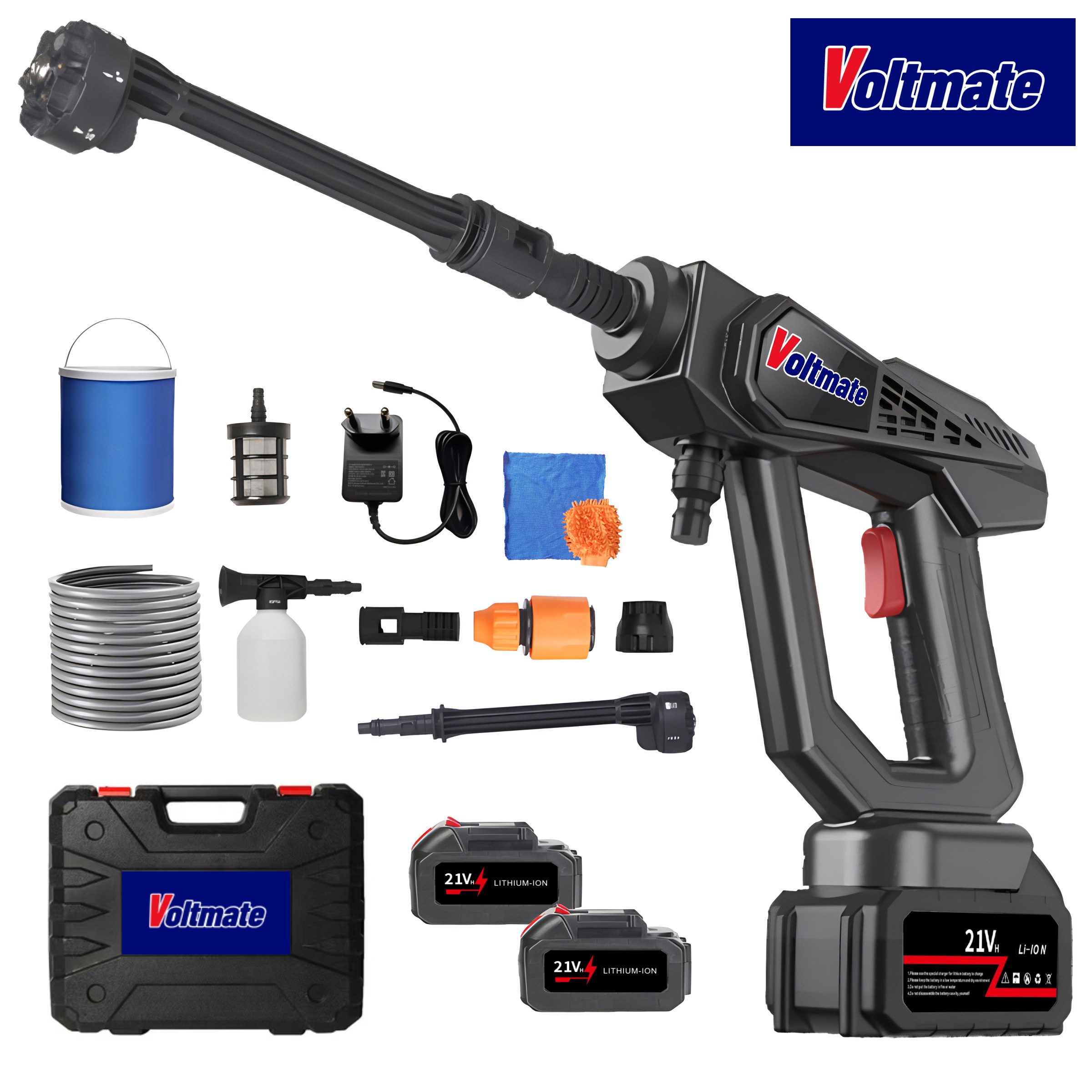 국내발송 VoltMate 무선 고압세척기 고압세차기 휴대용 세차기 6in1 다기능 4000mAh 듀얼 배터리 5m 호스, 접이식 물통 등 세트 포함, 블랙, 8107 106,850원