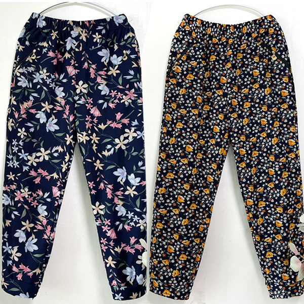 국민할매 엄마옷 할머니옷 꽃무늬 융털 지퍼 일자 몸빼바지 2P 19,800원