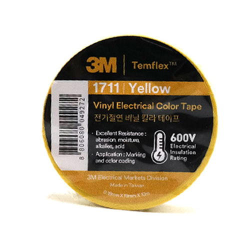 3M Temflex 1711 전기절연 비닐 칼라 테이프 19mm x 10M 황색 780원