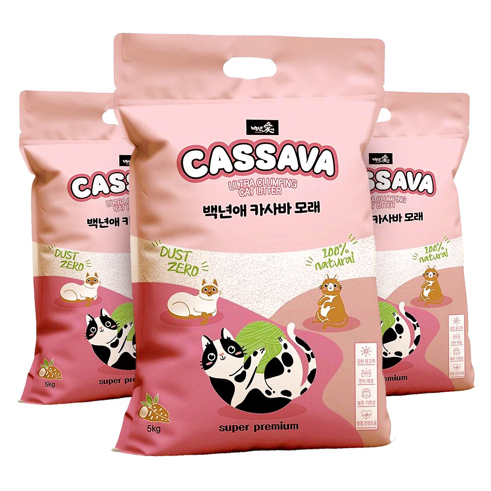 백년애 먼지없는 고양이 카사바 대용량 모래, 혼합입자, 3개, 5kg 39,800원