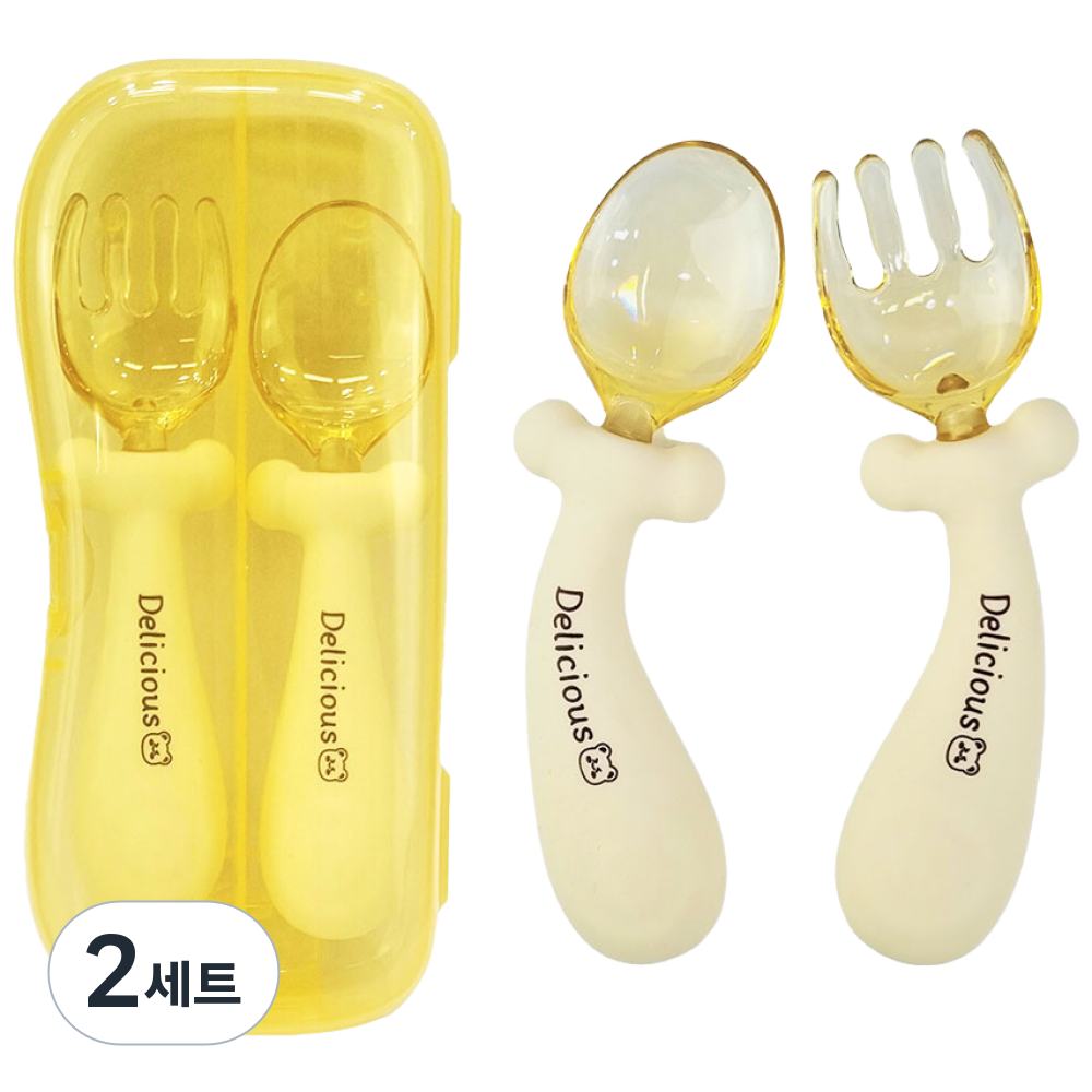 스윗베베 자기주도 휘어지는 스푼 포크 + 케이스 포함, 1. 곰돌이 손잡이 디자인, 2세트 14,790원