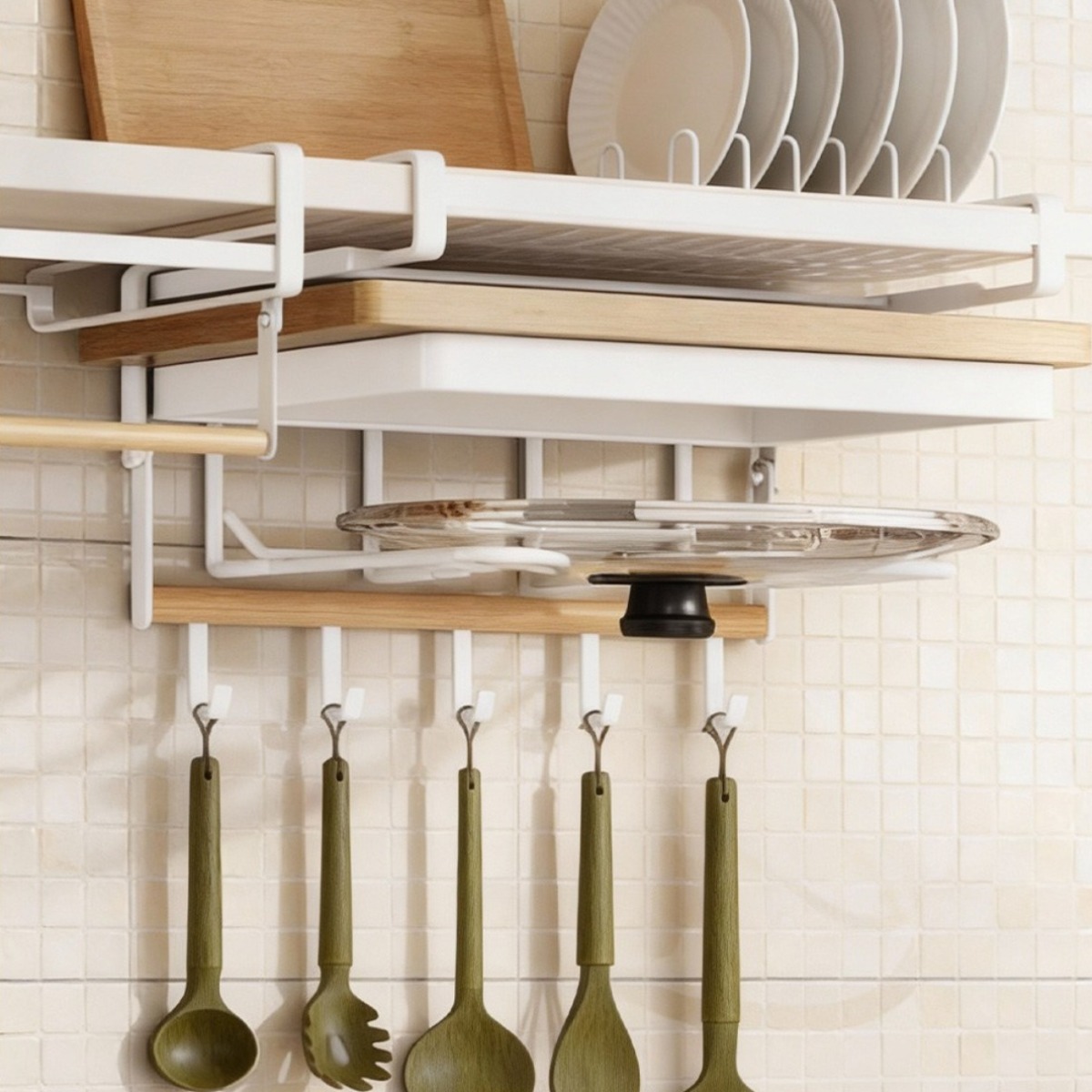 클레미엄 다용도선반 도마거치대 냄비뚜껑거치대 조리도구걸이 쟁반걸이 거치대 국자걸이, 1개, 흰색 22,900원