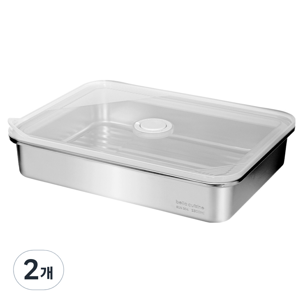 벨라쿠진 스텐 직사각 밀폐용기 냉장 냉동 반찬통 밧드 2300ml, 2개, 단품 45,410원