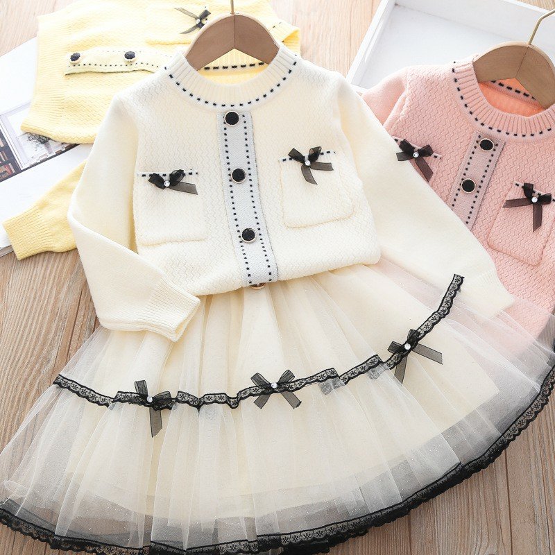 아짱 키즈여아 봄가을신상 여아투피스 레이스 치마 니트 가디건세트 31,900원