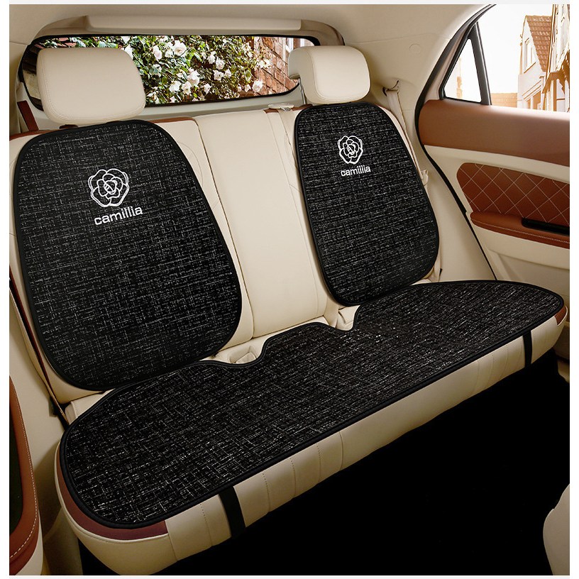 무니유유 자동차 린넨 사계절용 가벼운 통풍 동백꽃 리본 보호매트 시트 앞좌석, 1세트, 블랙 뒷좌석 46,800원
