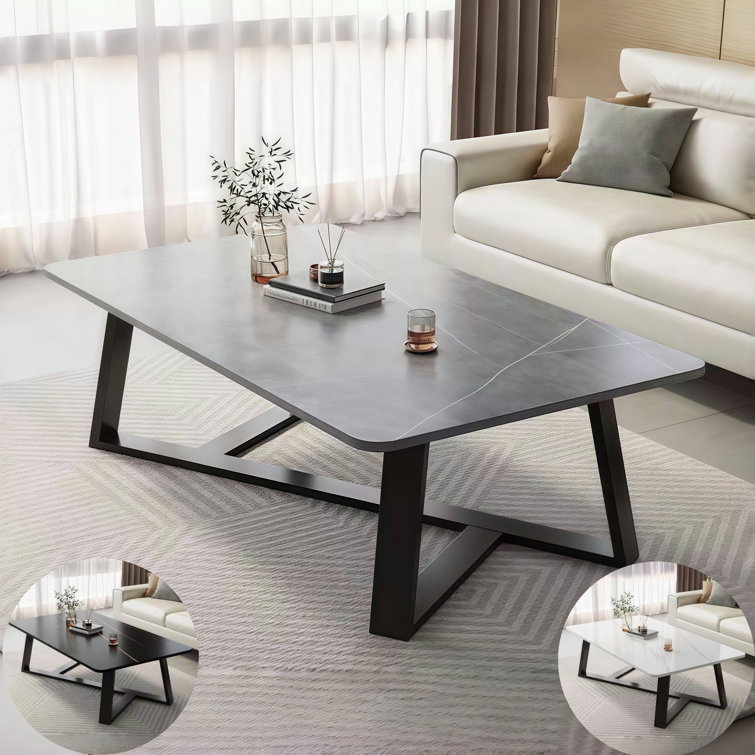 YAPOGI 유럽풍 가정용 대리석 무늬 우드 모조 세라믹 거실 테이블 수동 설치, 그레이 58,000원