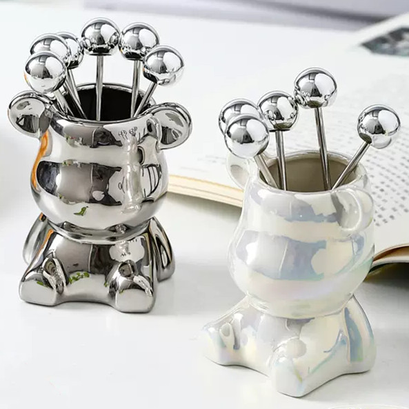 솔로스 곰돌이 스테인리스 과일 포크  6P +세라믹  포크 홀더 테이블 무드 선물세트 홈카페 오브제 18,810원