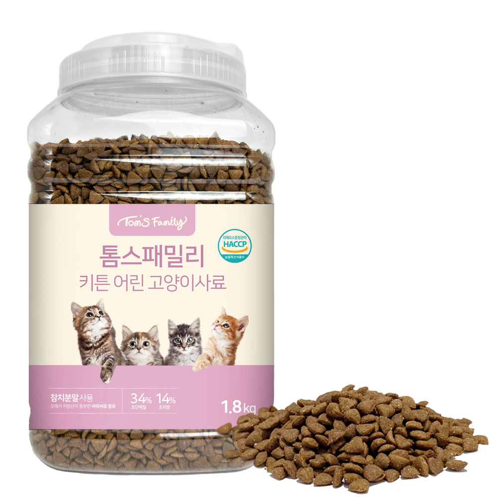 톰스패밀리 키튼 어린 고양이 건식사료 용기형, 참치, 1.8kg, 1개 12,800원