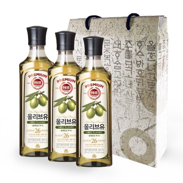 [라온푸드] 사조 해표 올리브유 500ml x3개 세트 추석 설 선물세트 명절 (고급선물박스포장), 3개 24,790원