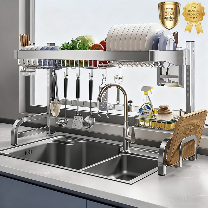 쟈오시 304 스텐 기둥식 싱크 선반 설거지건조대 확장형 폭조절 가능 무타공 식기건조대 79,800원