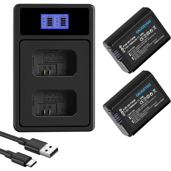 NP FW50 카메라 배터리 충전기 세트 2개입 교체 듀얼 슬롯 소니 ZV E10 A7 A7R A7RII A7II A7SII A7S a6300 a6400 a6500 RX10 시 62,000원