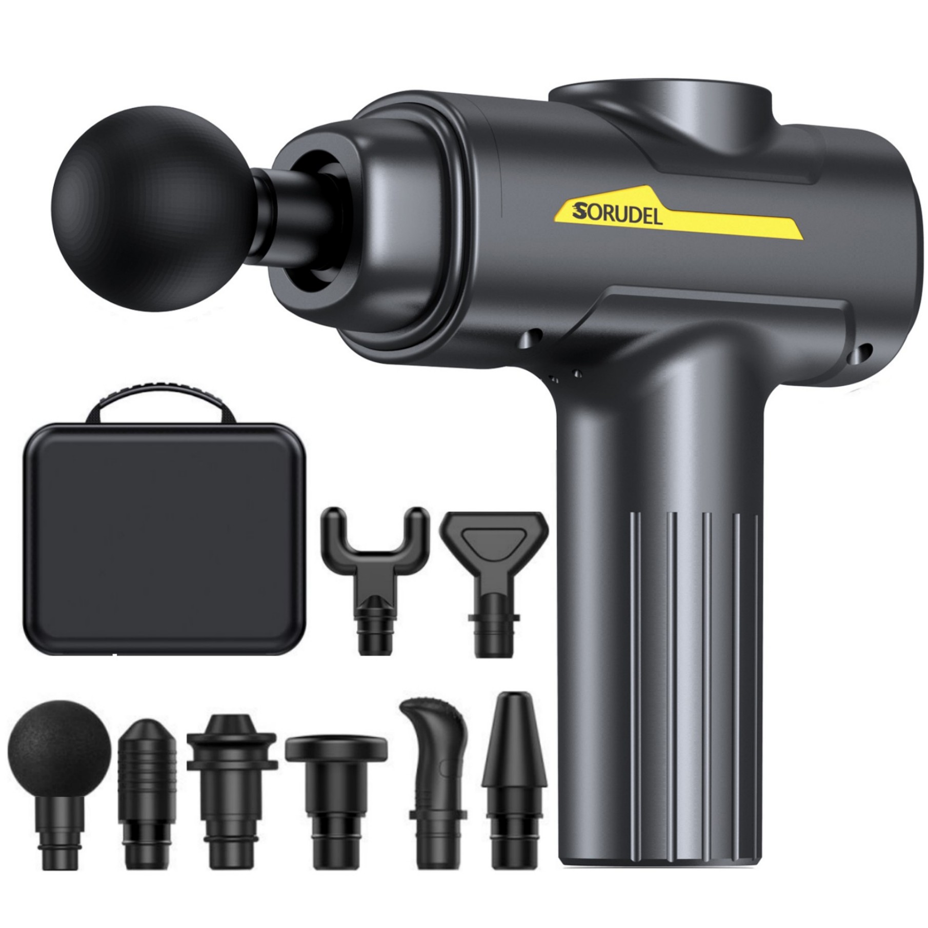 SORUDEL 심층 조직 마사지 총, 휴대용 전기 근육 마사지기, 6 가지 속도, UBS 급속 충전, 8 개의 마사지 헤드, 가정용 근막 총, 31,000원