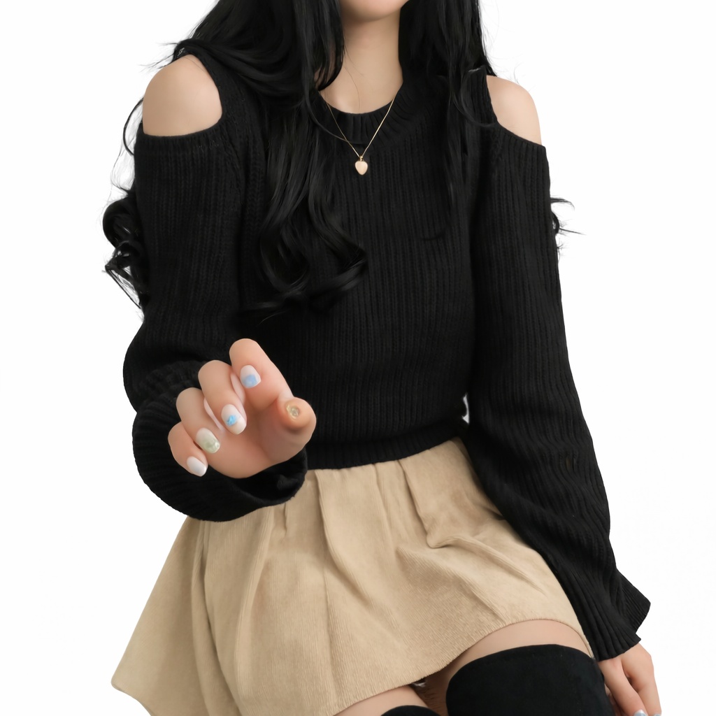 나인테일 여성 겨울봄 무지 오프숄더 어깨트임 여친룩 꾸안꾸 골지 숏 크롭 니트티 스웨터 5컬러 29,500원