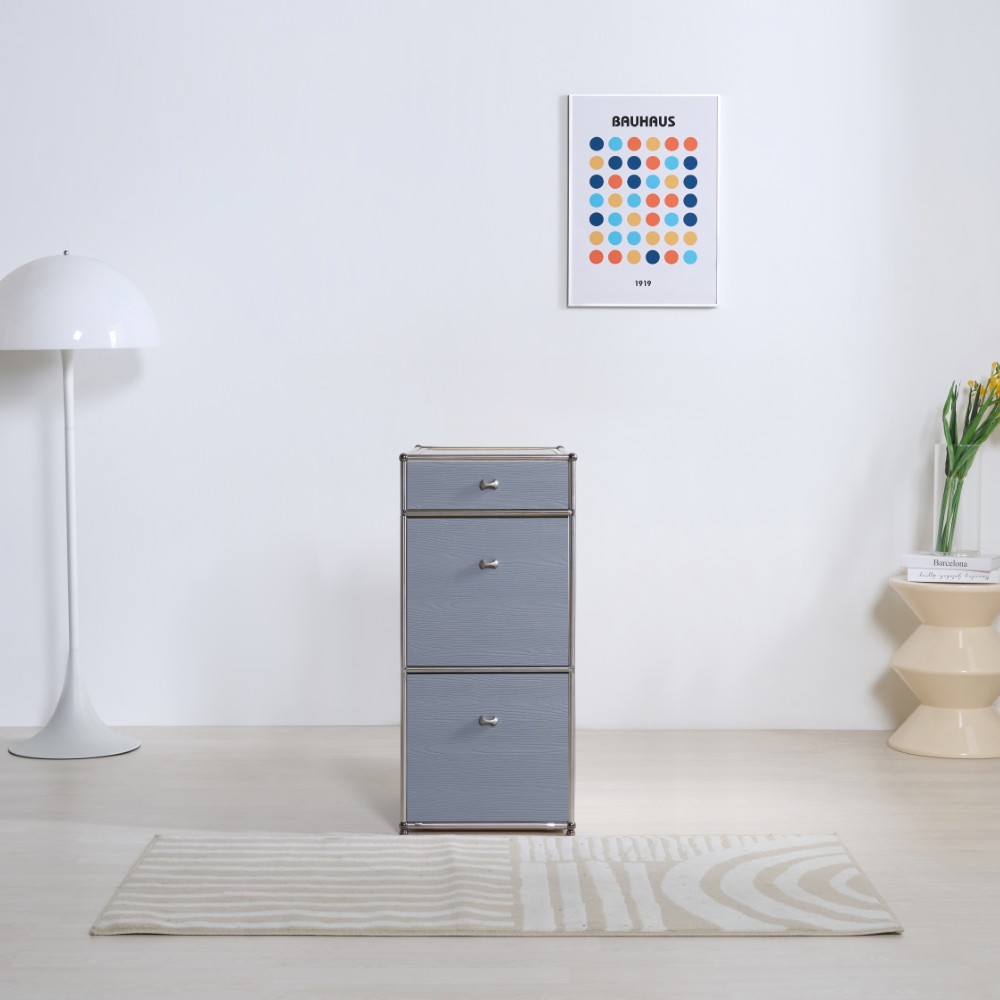 엘케이 400 3단 아일랜드 모듈 미드센츄리 수납 침실 틈새장 옷 악세사리 스텐 원목 서랍장, 3단, 나무결 그레이 309,000원